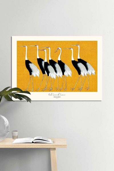 DUWART Premium Çerçevesiz Poster Ogata Korin Red Crowned Cranes Poster Kuşlu Tablo Japon Sanatı Poster
