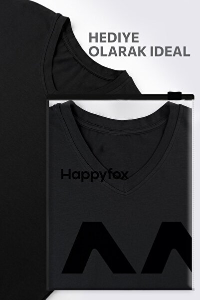 Happy Fox Women's - V-Neck Unprinted Cotton-Lycra Oversize T-shirt, Black Basic