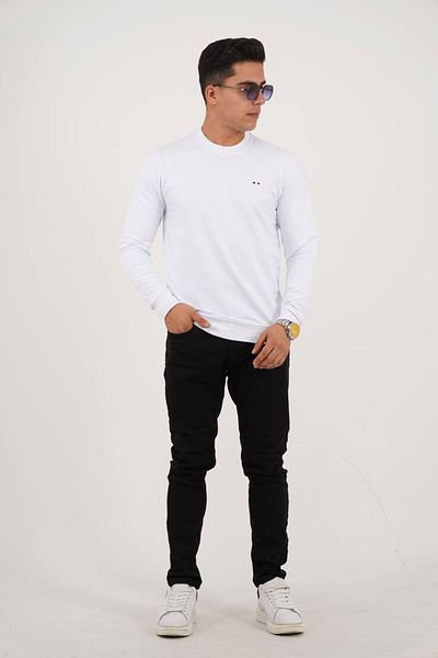 Est Estola Men's Crew Neck White Sweatshirt - 2 Thread Relaxed Fit