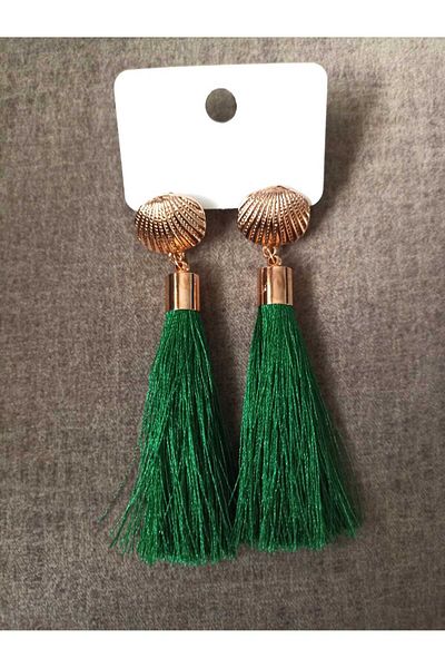 AKIN AKSESUAR HEDİYELİK Figured Tasseled Long Gold Earrings - Oyster