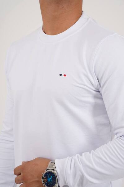 Est Estola Чоловічий велосипедний комір білий світшот - 2 нитки Relaxed Fit