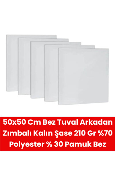 SEYFİKİRTASİYE 5 Adet 50x50 Cm Bez Tuval Arkadan Zımbalı 2 CM Şase 210 Gr %70...