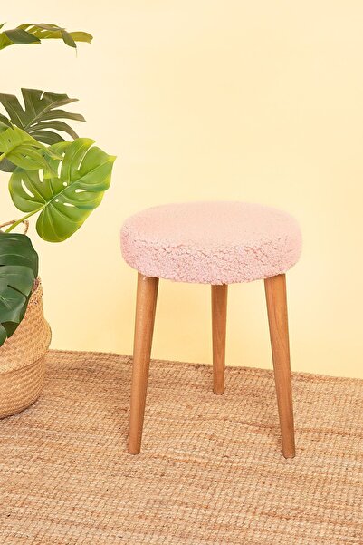 POFİTTO Tedy Kumaş Salon Ve Oturma Odası Puf-ahşap Ayaklı Dekoratif Yuvarlak ...