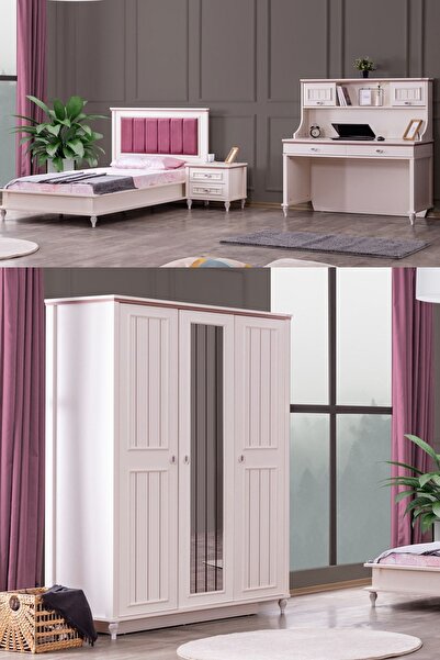 Setay Ezgi Lüx Genç Odası , 3 Kapılı Dolap, Karyola, Komodin, Masa