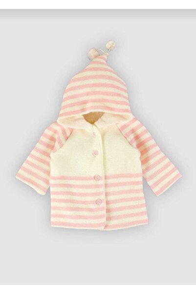 BUUFUU Unisex Newborn Gift Hooded Pompom Long Sleeve Striped Cardigan