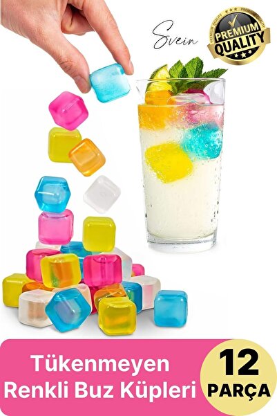 Svein 12'li Renkli Buz Küpü Kalıbı Aşınmaya Dayanıklı Tükenmez Viski Küpleri Plastik Yıkanabilir Silikon