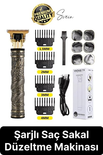 Svein Profesyonel Vintage Taşınabilir Elektrikli Şarjlı Saç Kesme Makinesi Erkek Sakal Tıraş Düzeltici