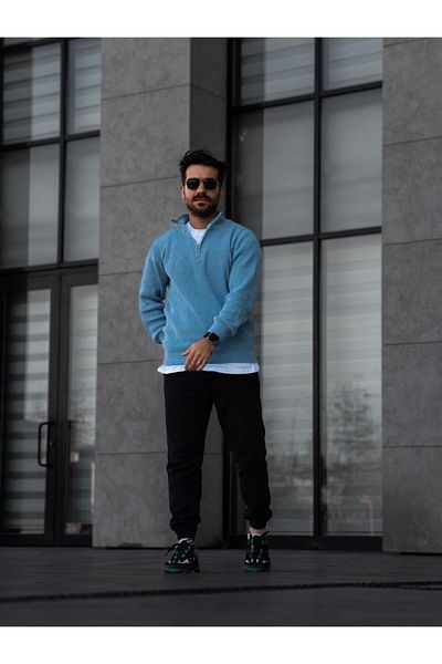 YONEZ MODA Pulover tricotat cu jumătate de fermoar model Thessaloniki