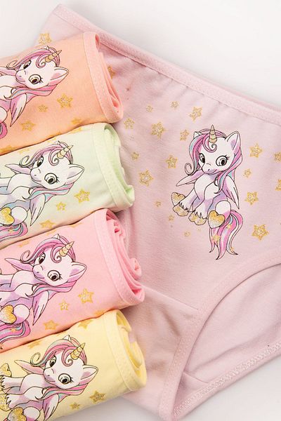 Happy Fox Set de chiloți din 5 piese din bumbac Mixcolor pentru fete - Slip imprimat