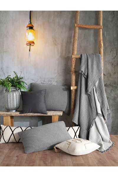 destinyhometex Anthracite 4 Layer Multi Muslin Natural 100% Cotton 2 Pillowcases 50X70Cm