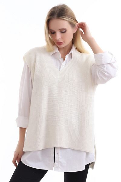 Eliz Fashion Strickpullover mit V-Ausschnitt und Schlitz