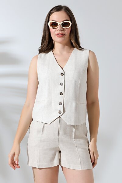 FoR ShE طقم شورت وسترة نسائي من ForShe - لون حجري، FOR60398