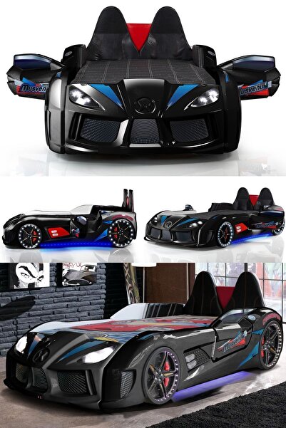 Setay Arabalı Yatak, Audi Kapıları Açılabilen Koltuklu Full Ledli Arabalı Yatak - Siyah