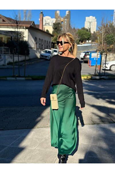 Butik Sötétzöld szatén szoknya