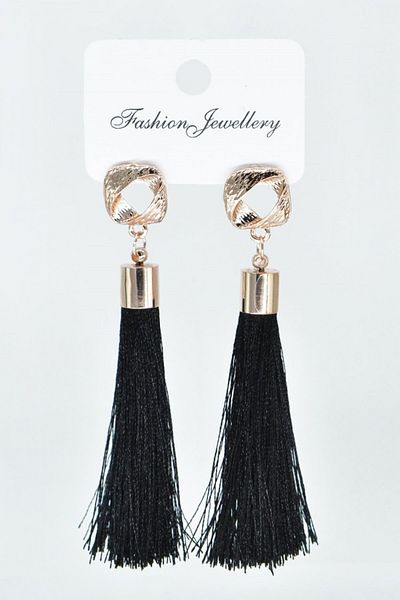 AKIN AKSESUAR HEDİYELİK Gold Colored Asymmetrical Design Figured Tassel Long Earrings