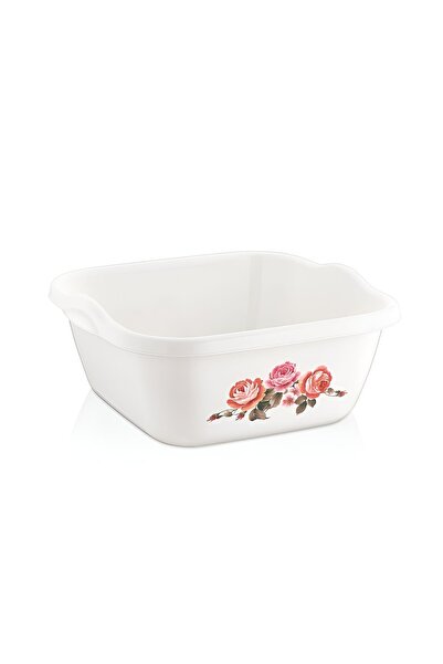 Genel Markalar ÇİÇEK DESENLİ KARE BADYA KASE  6.4 LİTRE  PLASTİK BEYAZ 28 CM ÇAP 13 CM DERİNLİK