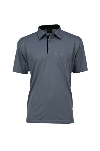 Oppland Ανδρικό μπλουζάκι με μονόχρωμο κοντό μανίκι από βαμβακερό ύφασμα κανονικό μπλουζάκι με γιακά