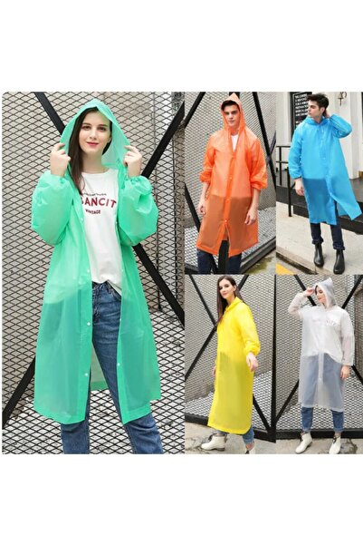 CNGZSHOP Pratik Tek Kullanımlık Yağmurluk Kapuşonlu Şeffaf Çıtçıtlı Yağmurluk