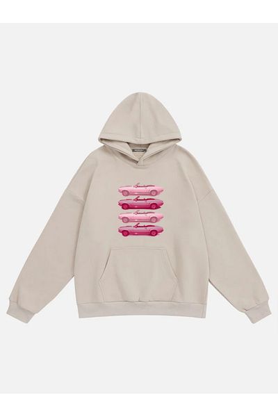 Mad&Calf Pink Cars Printed - Γυναικείο φούτερ με κουκούλα φλις
