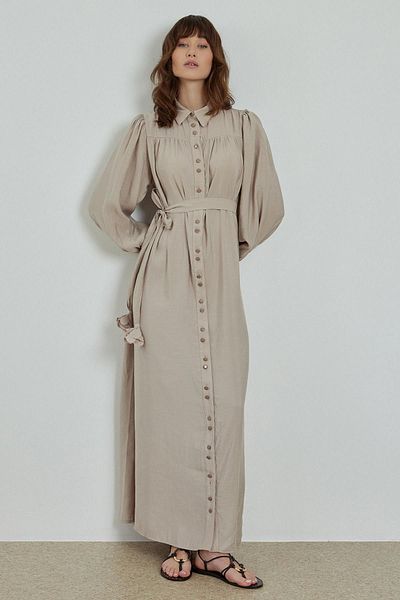 Hooopstore EVELYN DOUBLE BUTTON DRESS - BEIGE