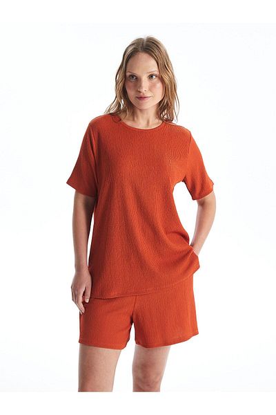 LC Waikiki Lcwaikiki - Women's Burnt Orange T-Shirt, Crew Neck, Short Sleeve