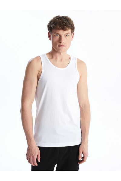 LC Waikiki White U Collar Optical Combed Cotton Men's Tank Top