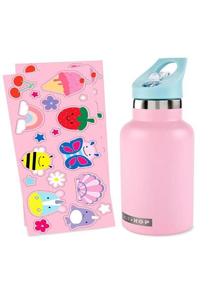 Skip Hop Pink Spark Style Stainless Steel Water Bottle with Sticker