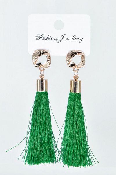 AKIN AKSESUAR HEDİYELİK Gold Colored Asymmetrical Design Figured Tassel Long Earrings
