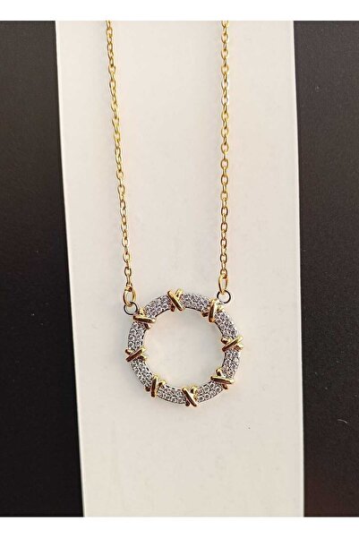MAVİBERA women's vip steel with zirconia Tiffanıy xoxo gold necklace