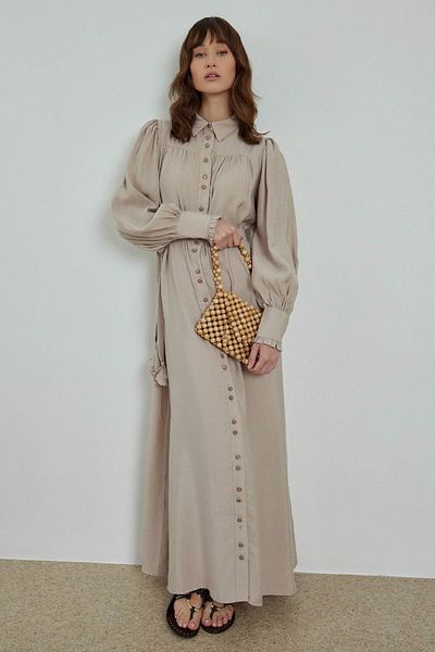 Hooopstore EVELYN DOUBLE BUTTON DRESS - BEIGE