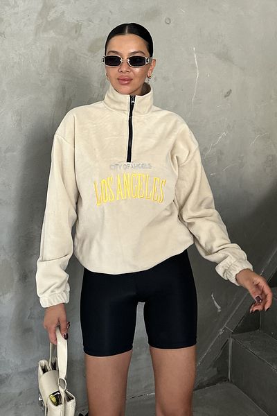 MODAGEN Λος Άντζελες κεντημένο Unisex φλις φούτερ - γιακάς και μισό φερμουάρ