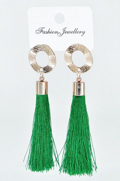 AKIN AKSESUAR HEDİYELİK Long Gold Earrings - Round Figure and Tassel Design