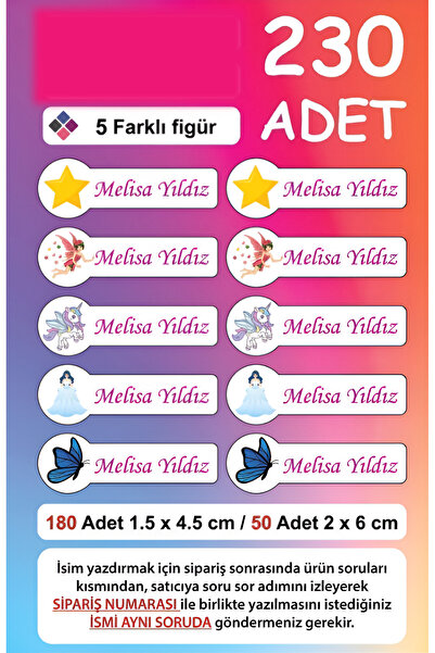 Genel Markalar okul etiket 230 Adet Kişiye Özel İsimli Defter Kalem Okul Etiketi sticker