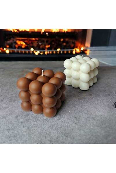 Violeta 2'li El Yapımı Kahverengi Ve Beyaz Tarçın Kokulu Bubble Mum Seti