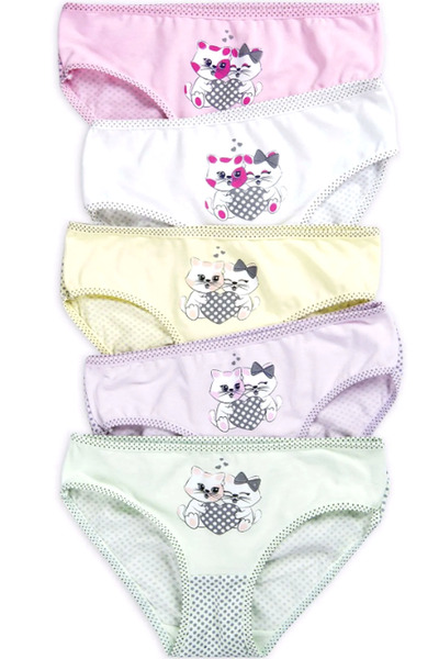 Happy Fox Βαμβακερά εσώρουχα για νεαρά κορίτσια σετ 5 συσκευασιών Lycra Printed Cat