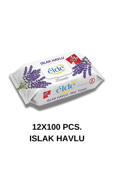 ELDE Lavender 100 Wet Wipes Pack - Leaf Color, 12x100 Pieces Box
