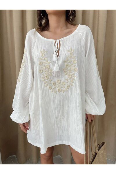 REFİŞ BUTİK VE AKSESUAR NAKIŞLI UZUN TUNİK GÖMLEK