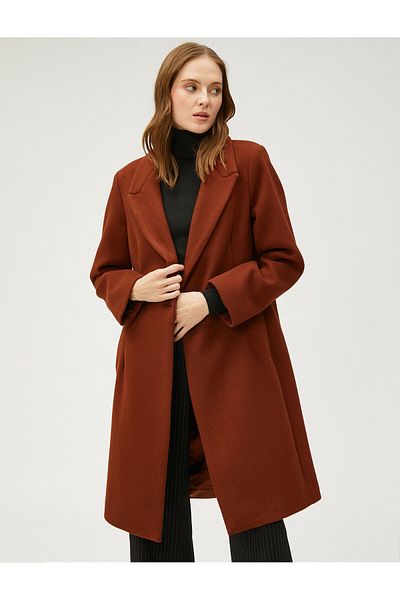 Koton Long Cashmere Coat Double Breasted Double Buttoned with Pockets