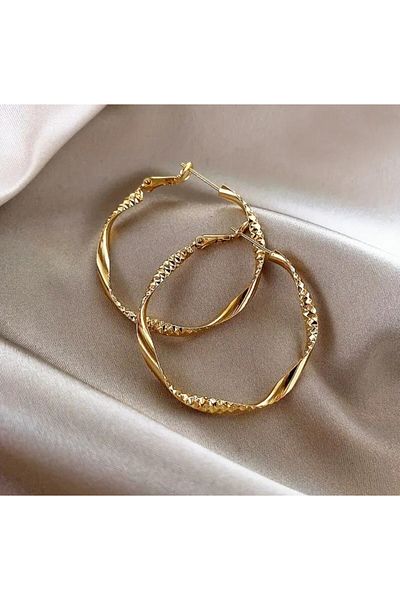 Beyna Gold Plated Large Size Hoop Earrings - 5 cm