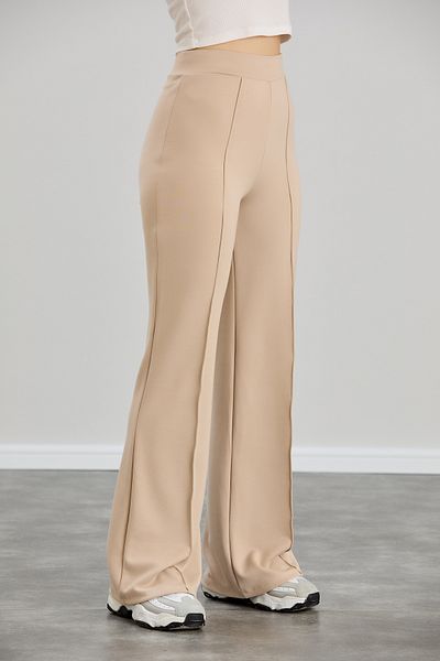sea milano High Waist and Recovery Beige Modal Trousers Leggings - Flare Leg, Striped