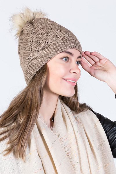 POSUSS Glittery Pompom Acrylic Women's Beanie Mink - Ps603
