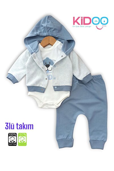 Erkek Bebek 3lü Takım Pamuklu.(zıbın Hırka Alt ) Mavi