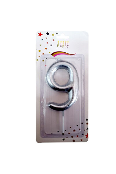 Öz-bal 13.5 Cm Silver Colored Large Size Candle - for Birthday and Celebration