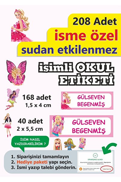 LİPYOS Okul Etiketi Kalem Defter Etiketi Kişiye Özel İsim Yazılabilen Etiket 208 Parça