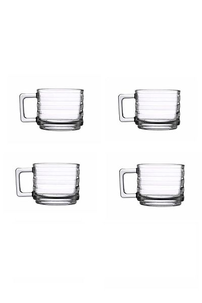 Paşabahçe Bricks Tea and Coffee Cup Glass Mug with Handle 4 Pieces