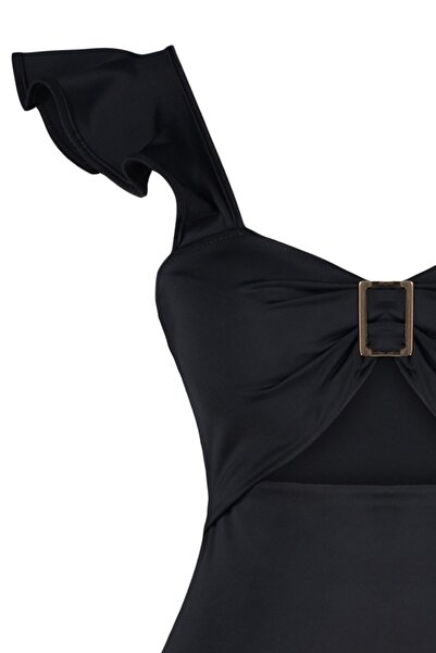 Trendyol Curve Μαύρο μαγιό μπαλκονέτας με βολάν μανίκια - TBBSS23AM00030