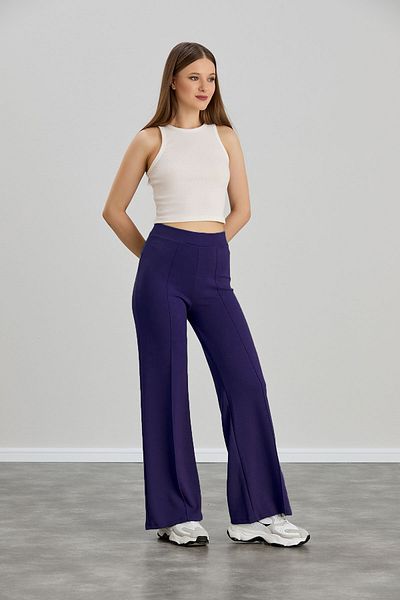sea milano Women's Navy Blue Loose Fit Striped High Waist Recovery Pants