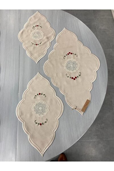 Günay Home Collection İğne Oya Detaylı ve Rokoko işlemeli Fay Kumaş Kenarı Sa...