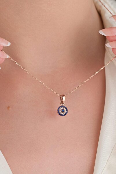 Tmt Silver Gümüş Minimal Rose Kaplama Mavi Lacivert Nazar Boncuklu Boncuğu Gö...