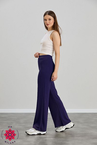 sea milano Women's Navy Blue Loose Fit Striped High Waist Recovery Pants